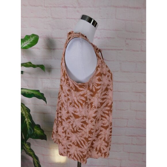 J Jill Petite Boho Sleeveless Tassel Top S Brown Pink Palm Print - Picture 7 of 11